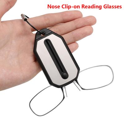 Nasenclip-Lesebrille, faltbar, ohne Bügel, ultraleicht, Schlüsselanhänger-Brille, Mini-tragbare Brille für Damen und Herren, Altersweitsichtigkeitsbrille +1,0 bis +4,0