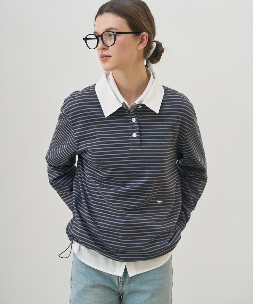 Deuloupisumeon Striped Collar String T-Shirt [Red]