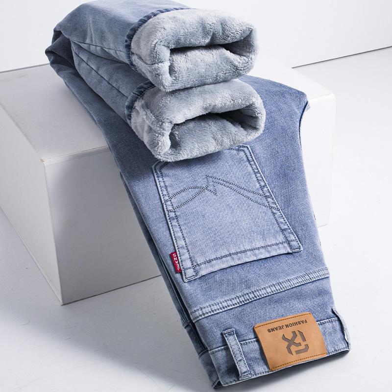 Winter velvet jeans straight tube thickened warm casual loose autumn and winter pants outer wear long pants