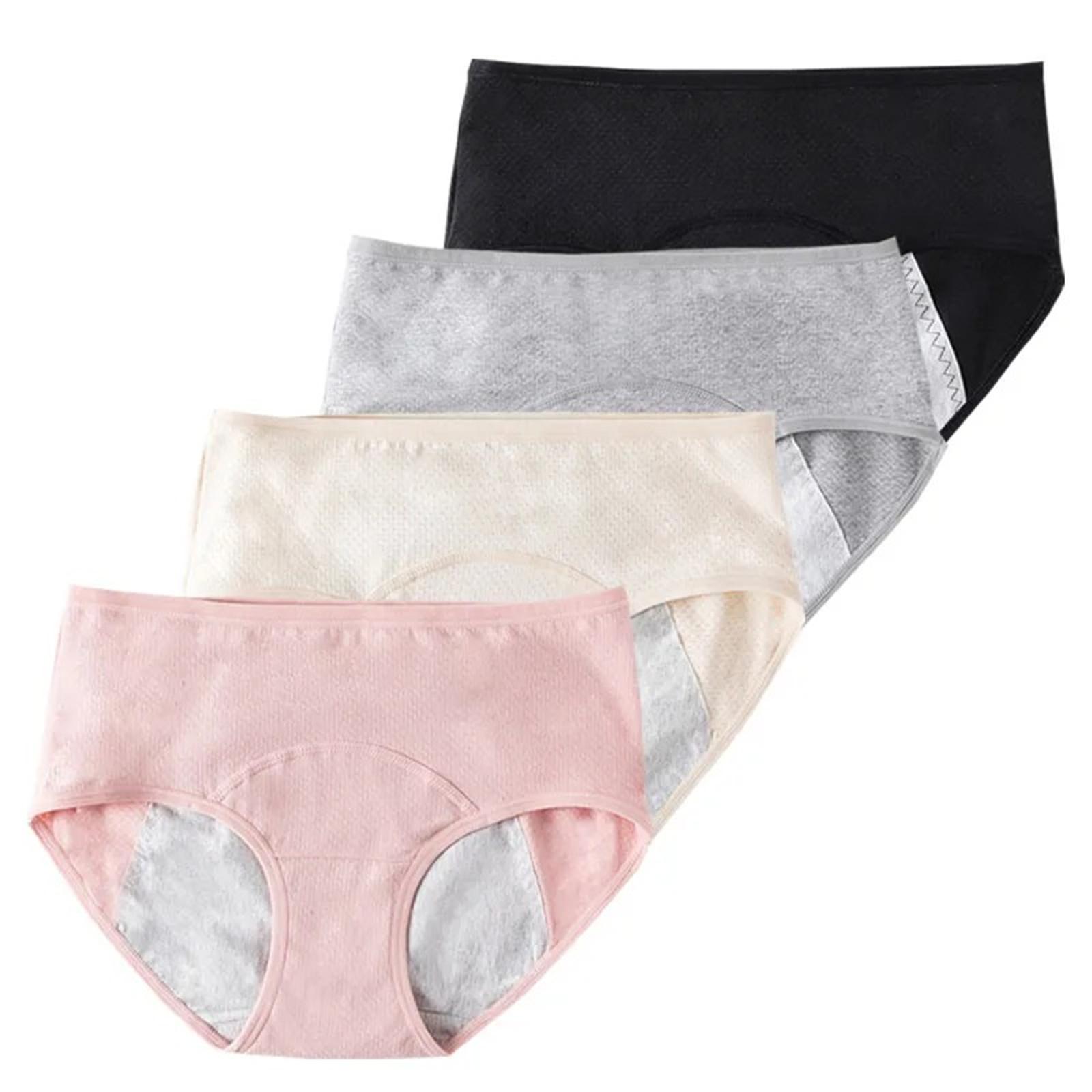 

4 Pack Women s Cotton Leakproof Period Panties Middle Waist Comfortable Underwear Beige Black Dark Grey Pink 2XL