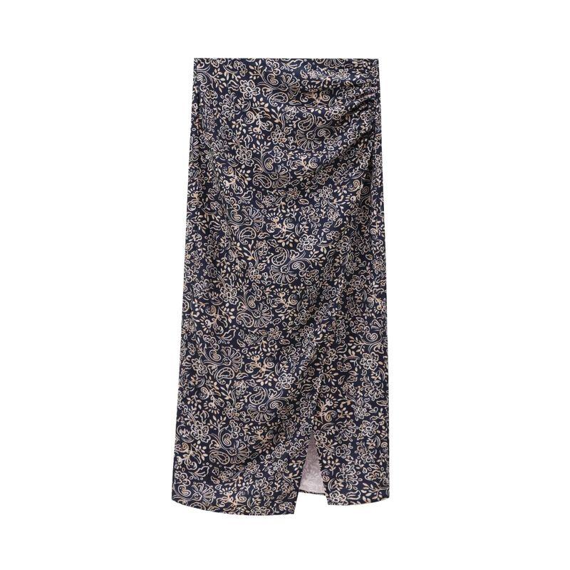 

Zbza Autumn New Women s Clothing Fashion Style French Style Design Fashion All-Match Casual Style Print Linen Skirt Flower color XS