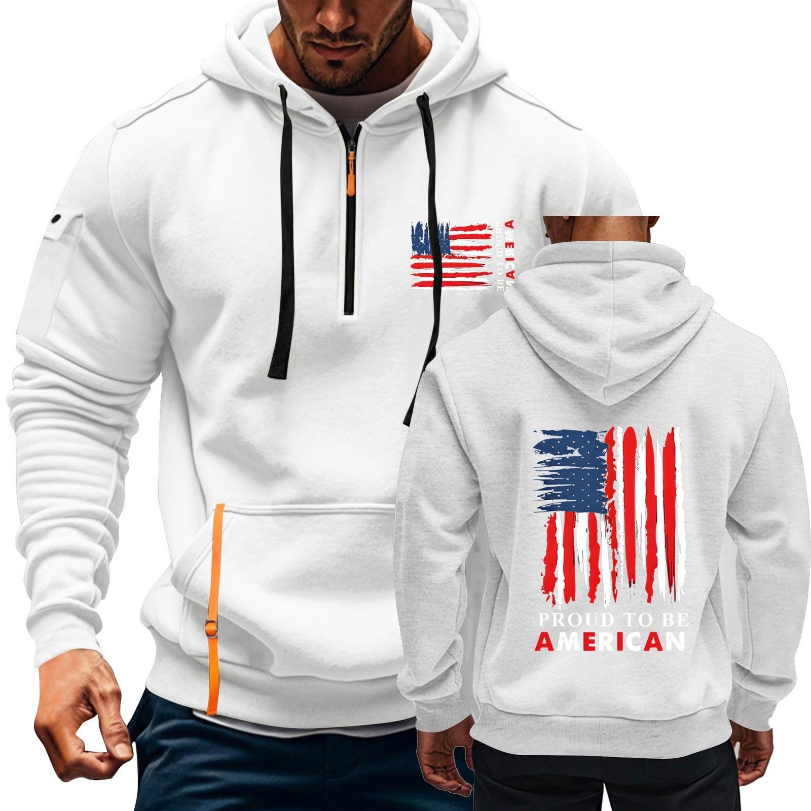 

Толстовка с капюшоном с принтом флага для мужчин, пуловер на молнии для мужчин, спортивная толстовка больших размеров с капюшоном XL белый