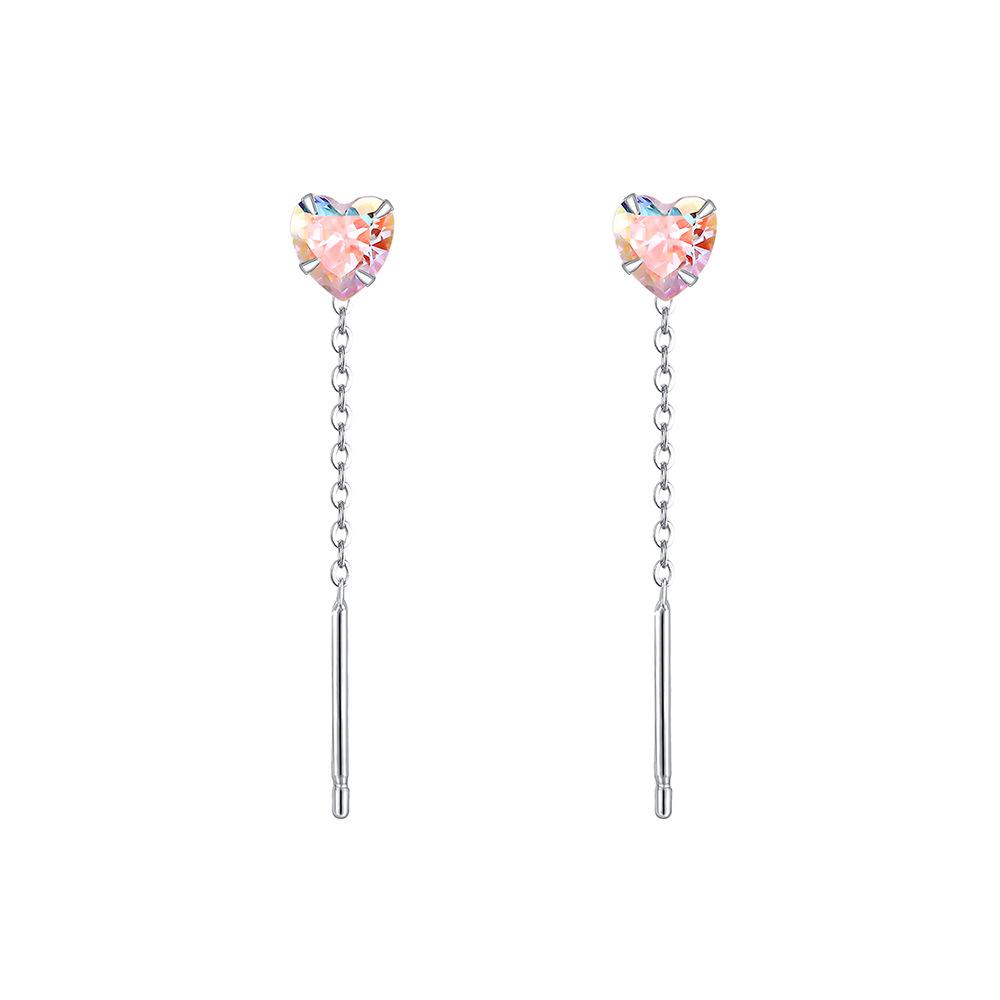 

Colorful heart-shaped long earrings, niche fashion temperament Pure silver
