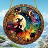 Halloween Witch Stain Art Window Hanging Moon Catcher Plaque, Acrylic Round Wreath Decoration Indoor Outdoor Window Decora, Nurseries, Vintage