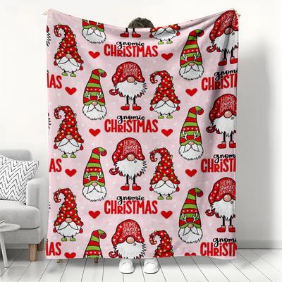 Christmas Santa Snowman Reindeer Pattern Fleece Blanket, Festive Winter Holiday Throw Blanket with Tree & Gift for Couch Bed