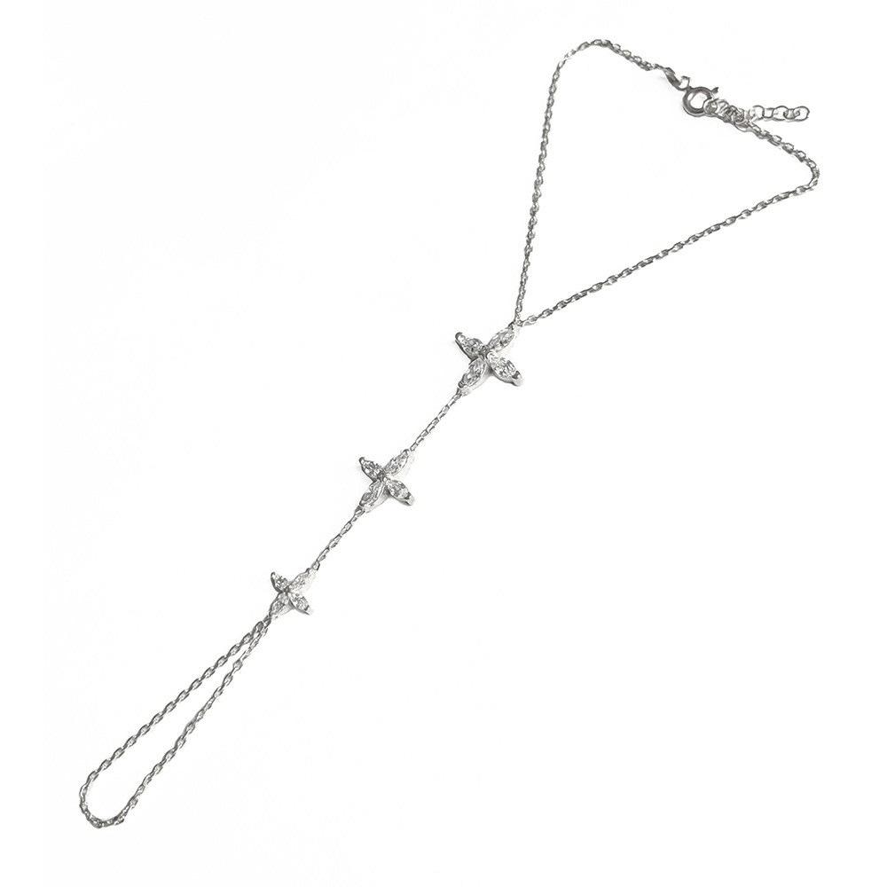 Flower Connected Bracelet Rhinestone Hand Chain Simple Elegant Fashion Hand Jewelry for Women серебряный
