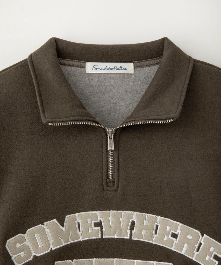 Sseomweeobeoteo Square Logo Half Zip-Up Sweatshirt - Brown