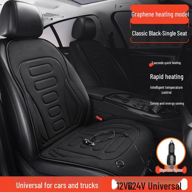 Universal 12V/24V Graphene Heated Car Seat Cushion with Cigarette Lighter Adapter