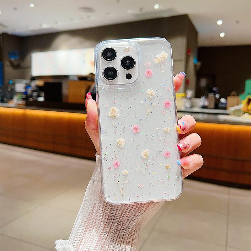 Real Flower Glue Phone Case for IPhone17promax Glitter for Apple 16pro Japanese Ins Small Fresh 15