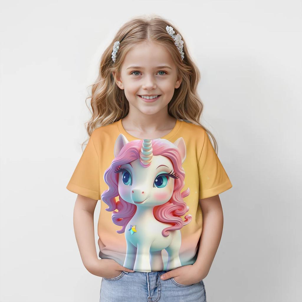 2026 New Summer Kids Unicorn Graphic Tops Tees 3D Print  T-shirt Children Casual Short Sleeve Clothing  Girls Sports Streetwear