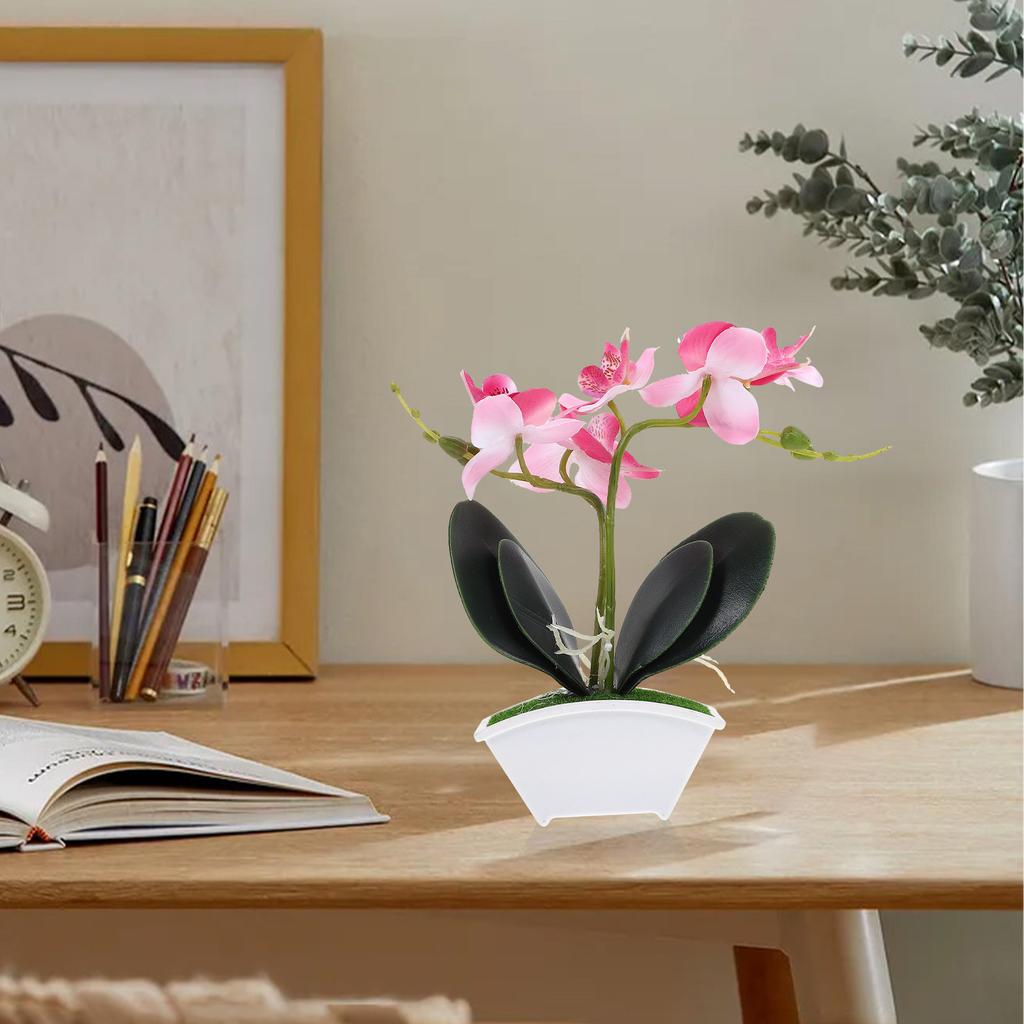 Mini Artificial Orchid Table Plant Decor Realistic Silk Flower Potted Fake Orchid for Bathroom Kitchen Office Home Decoration