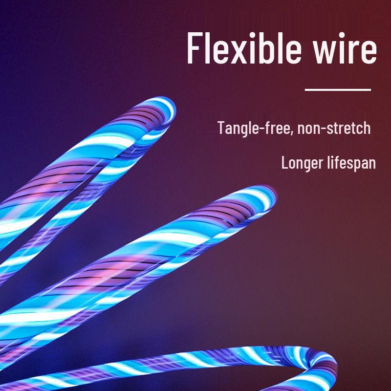 Colorful Luminous Fast Charging Cable with Marquee Light for Apple, Android, and Type-C Devices