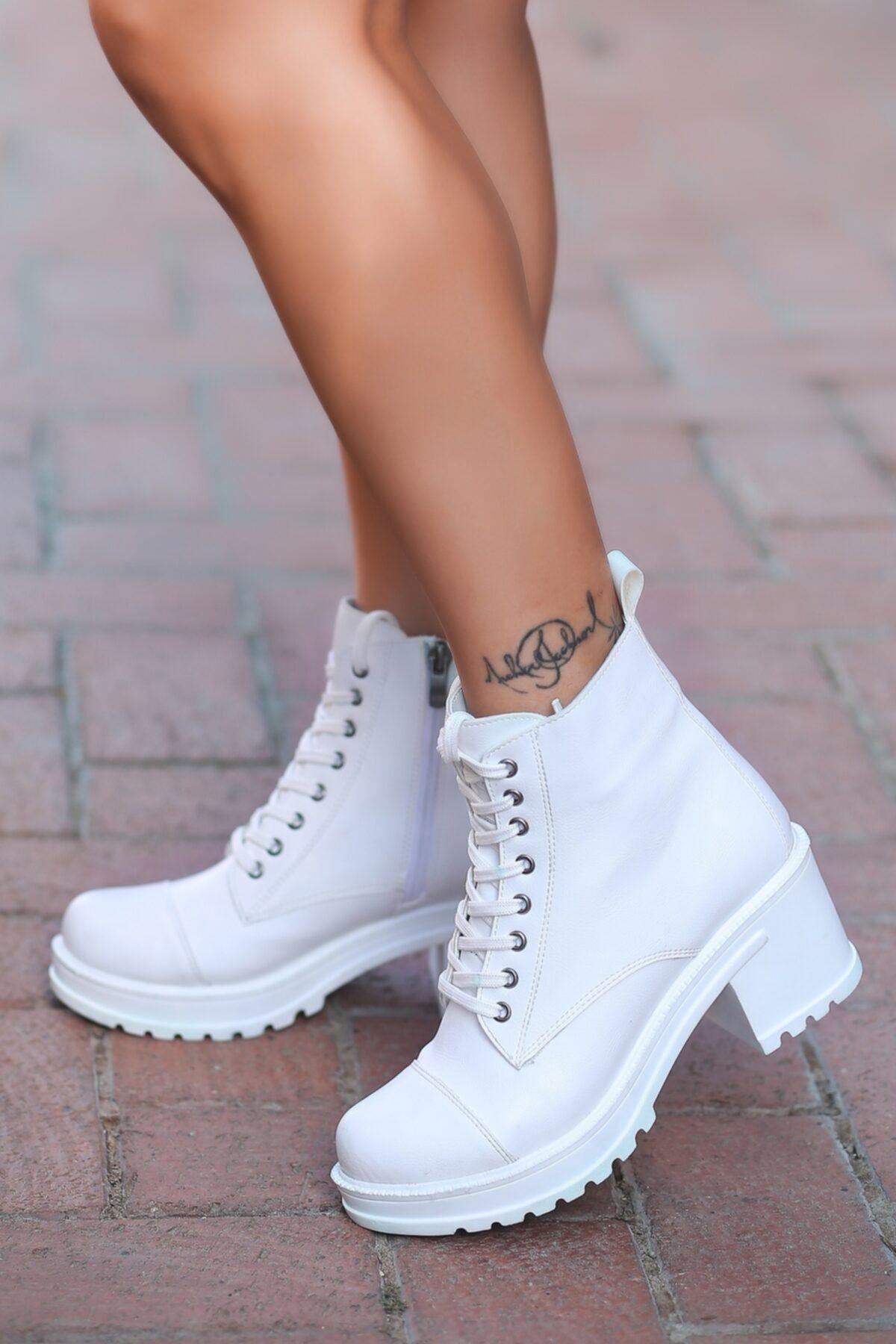 

Women Modern Stylish Fashion Linda Lace-Up Side Zipper White Ladies Boots 36
