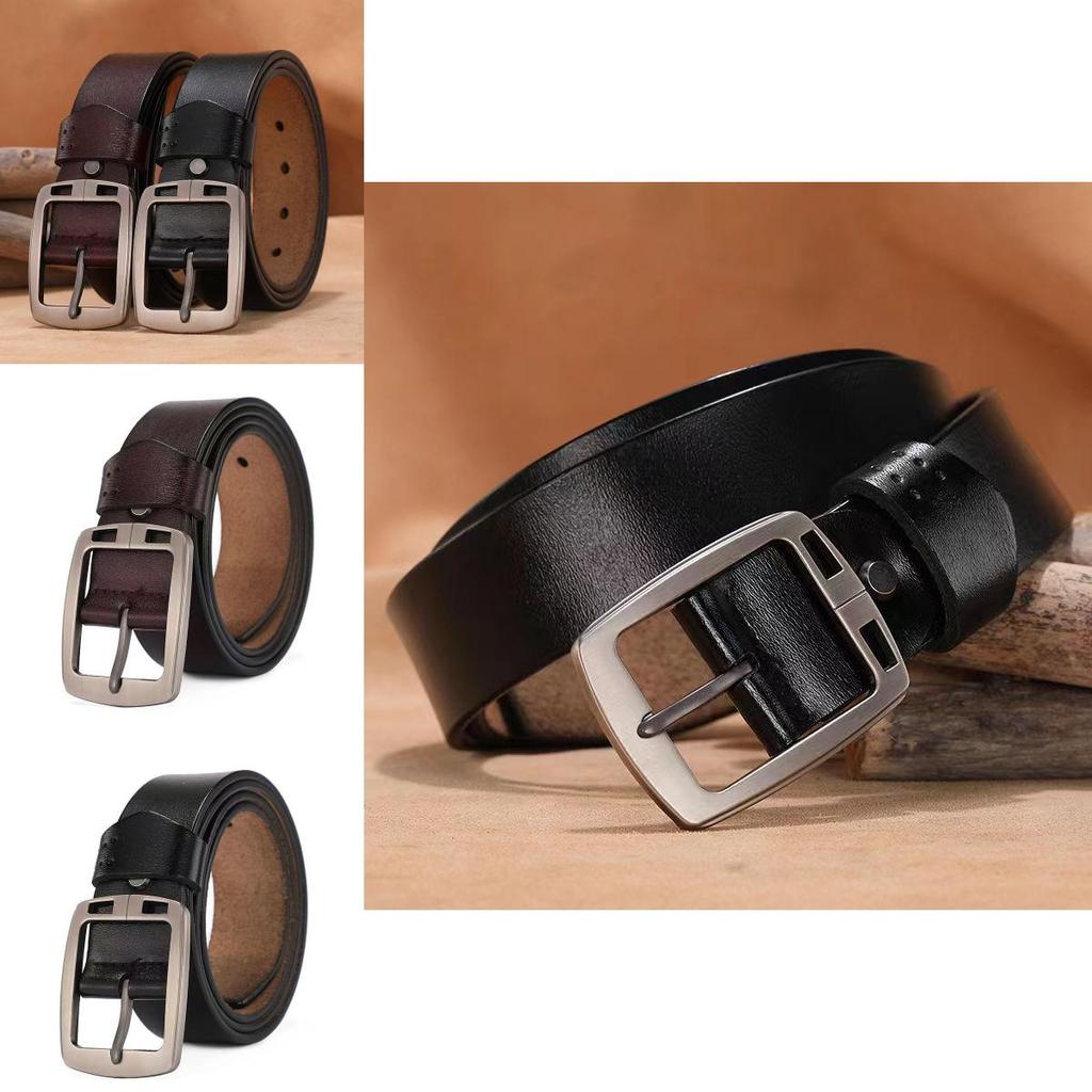 Mens Business Leather Belt With Alloy Pin Buckle And Square Shape For Formal And Casual Looks
