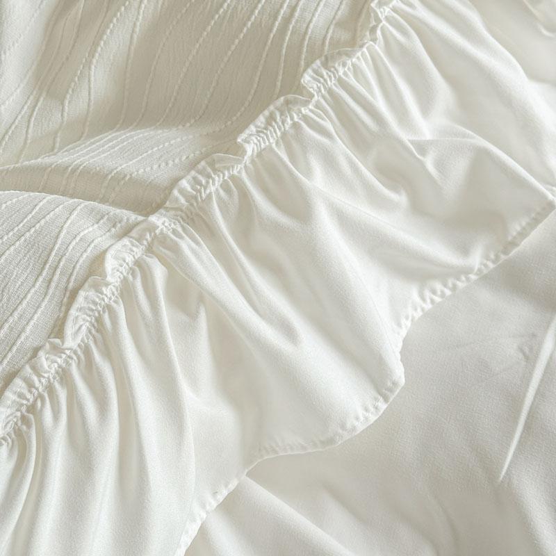 French Princess Style Lace Ruffles Wedding Bedding Set Washed Cotton Soft Duvet Cover Bed Sheet/Fitted Sheet Pillowcases 4Pcs