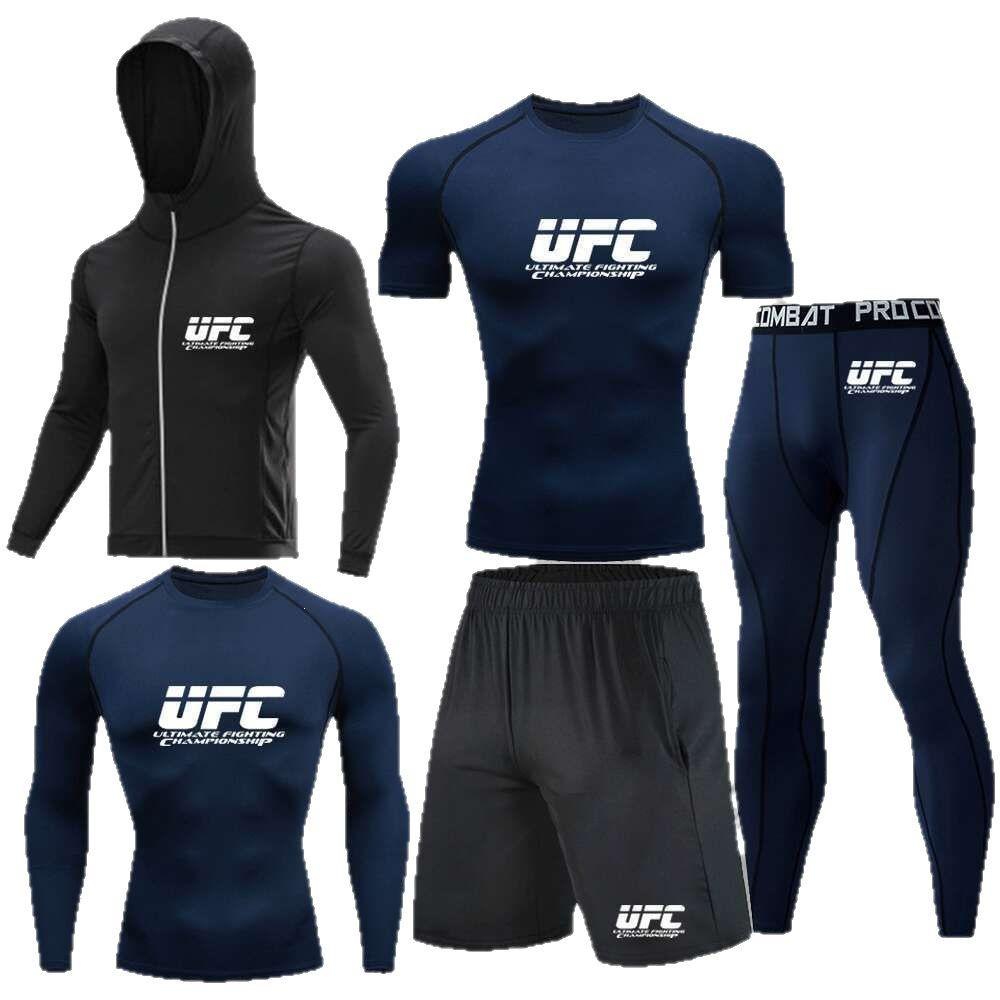 Herren 5-teiliges Cross-Training Kompressionsset - Hohe Elastizität, Schnelltrocknend, Atmungsaktiv für Boxen, Fitness, Laufen & UFC