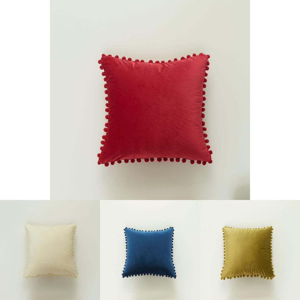 Luxurious Modern Minimalist Dutch Velvet Cushion Cover With Pom-pom Edges Nordic Style