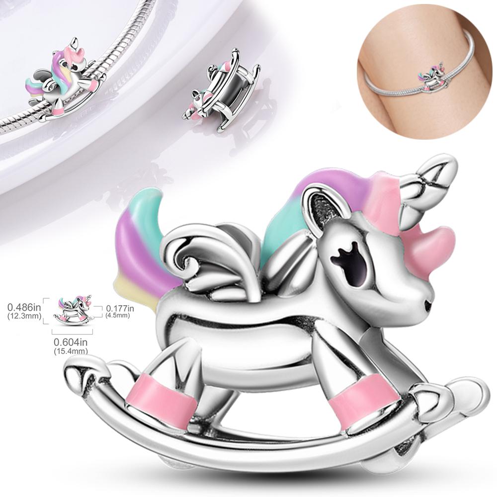 

Charms Copper Dreamy Unicorn Rocking Chair Pendants Fit Charms Plata Original Bracelet Beads Women Jewellery Making Diy