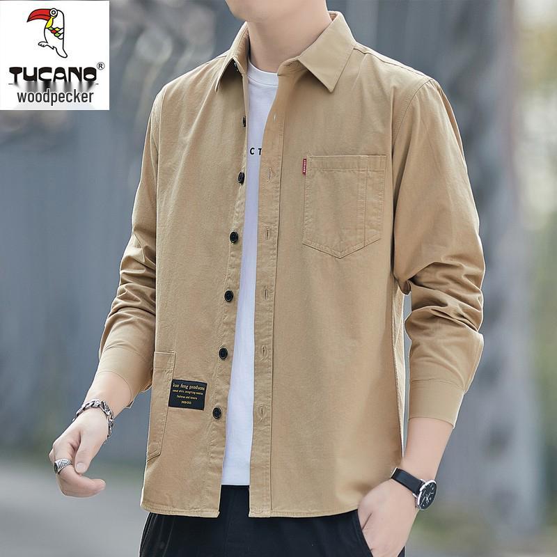 

Мужская хлопковая рубашка с длинным рукавом Woodpecker для работы - Повседневная осенне-весенняя куртка M