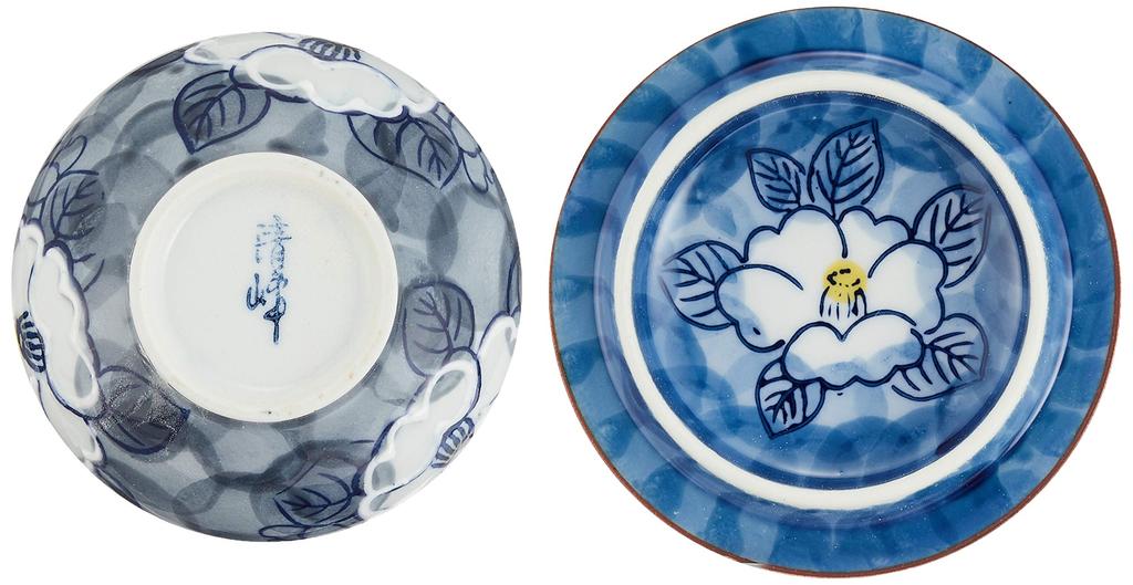 RAO3Z Ranchant Teacup Ichinen Sazanka Arita Made in Japan Set, Gray, 8.9x7.5cm, (Camellia) Design, Ware,