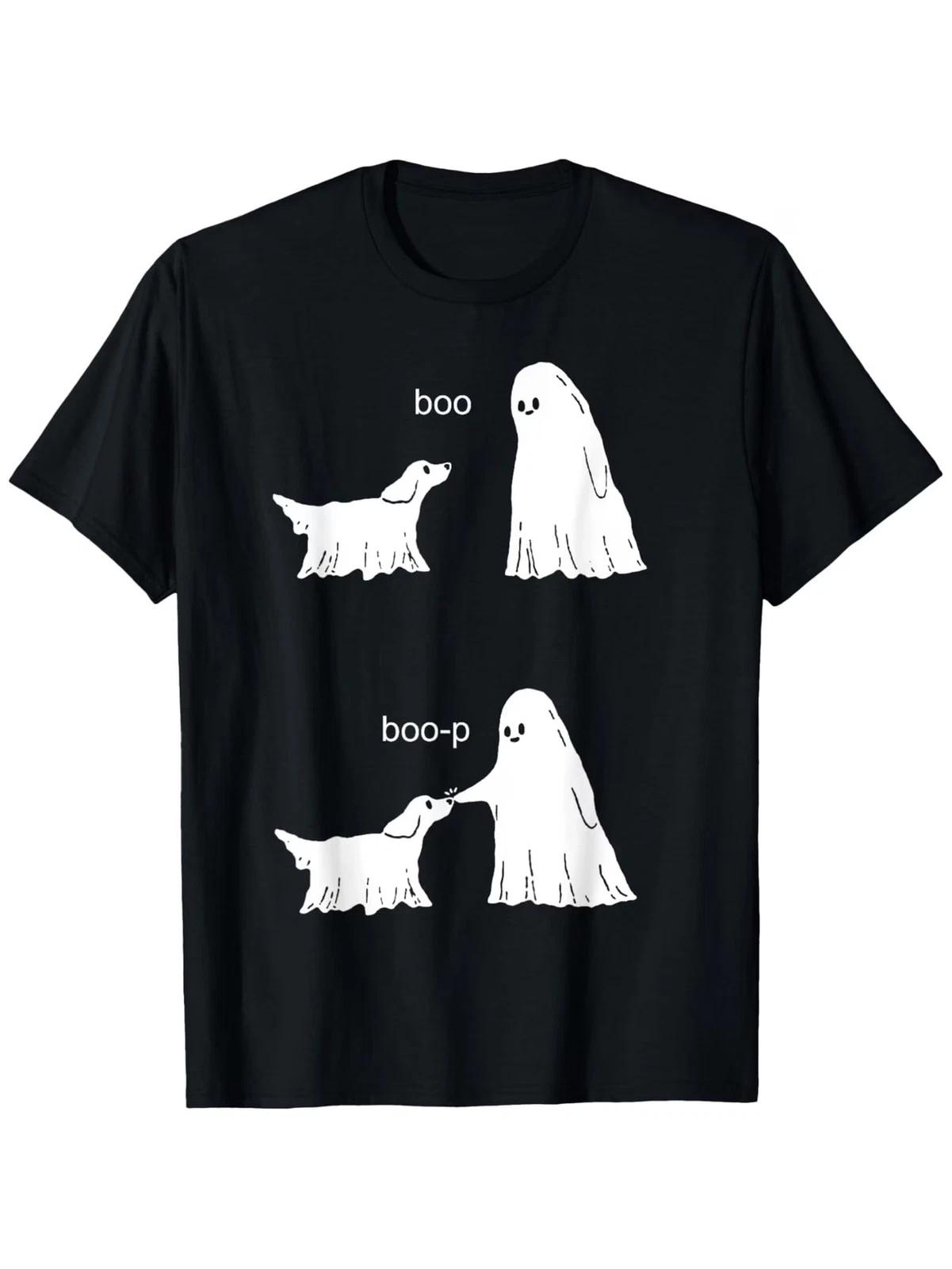 Boo Boop Ghost And Dog T-Shirt, Unisex Casual Crew Neck Outdoor Short Sle L