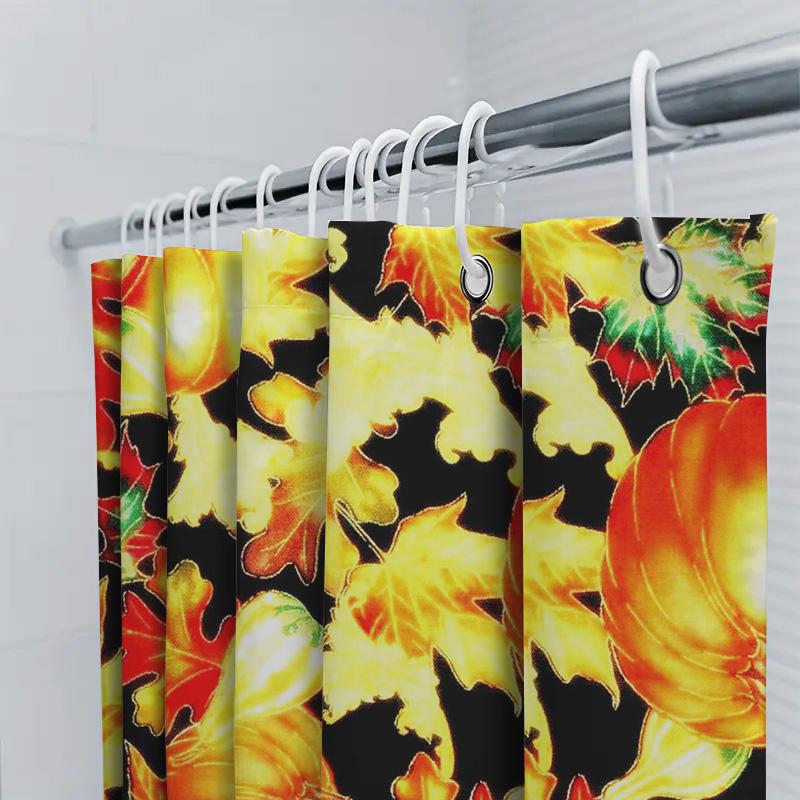 Autumn Leaves Pumpkins Shower Curtain Bath Decor with Eye-Catching Design in Red, Orange, Yellow Green Colors for Bathroom Home