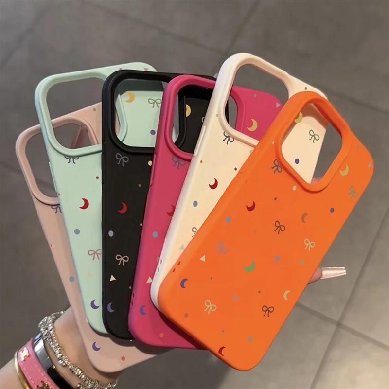 Colorful Moon Bow Lichee Pattern Silicone Case For iPhone 16 Pro Max 15 14 Plus 13 12 11 XS Max XR Shockproof Candy Bumper Cover