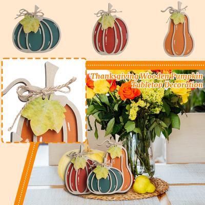 Décoration de table citrouille en bois pour Thanksgiving avec plateaux étagés