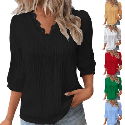Women's Fashion Casual Stylish Hollow Out Mid Sleeve Colour Top