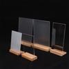 Table Top Wooden Acrylic Sign Holder Display Stand Double Sided, Bottom Load, Portrait Style Menu Paper Ad Photo Picture Frame