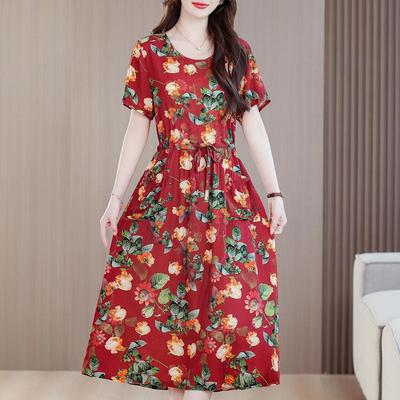 Damskie Sukienki Długie Plus Size Letnie Eleganckie Wyszczuplające Z Krótkim Rękawem Sukienka Codzienna dla Kobiet Odzież Vintage