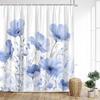 Rideau de douche floral coloré Fleurs et feuilles à l'aquarelle Rideau de bain moderne minimaliste Tissu polyester Décor de salle de bain avec anneaux