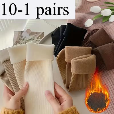 10-1 Ζεύγη Γυναικείες Φθινοπωρινές και Χειμερινές Χοντρές Ζεστές Κάλτσες Δαπέδου, Μεγάλο Μέγεθος Κάθετες Ριγέ Χιονάτες, Σωληνωτού Στυλ με Φλις Επένδυση Ζεστές Κάλτσες