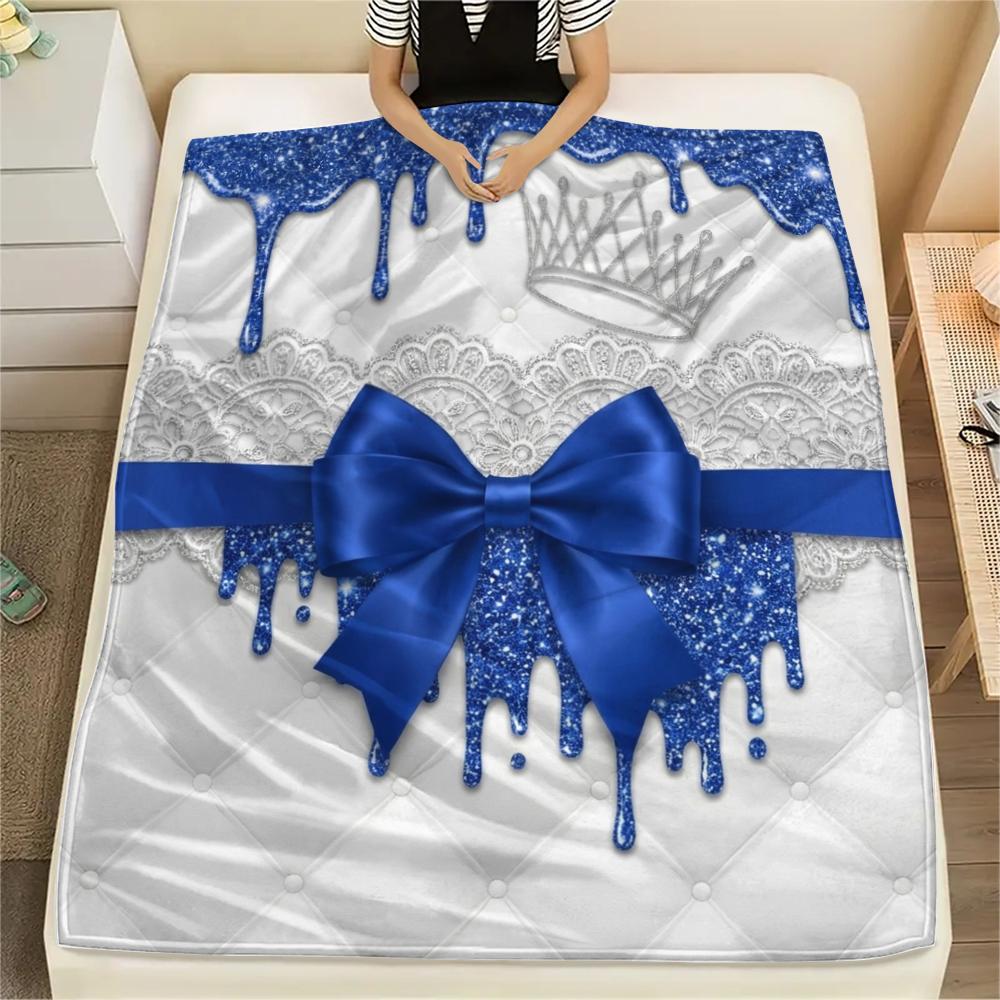 1Pc Gorgeous Bow Print Flannel Blanket, High quality Comfortable for All Seasons, Home Decor, Warmth and Comfort, Perfect for Christmas Gifts W42