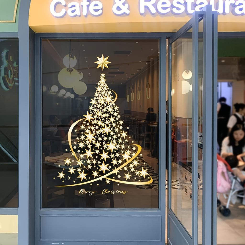 Goldener Weihnachtsbaum Fensteraufkleber - Wiederverwendbare statische Haftfolie für Glas, Wände & Türen
