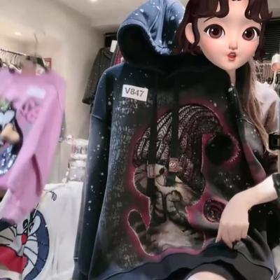 Damen Winter Neuer Stil Pailletten Kapuze Cartoon Druck Fleece Dick Langarm Pullover