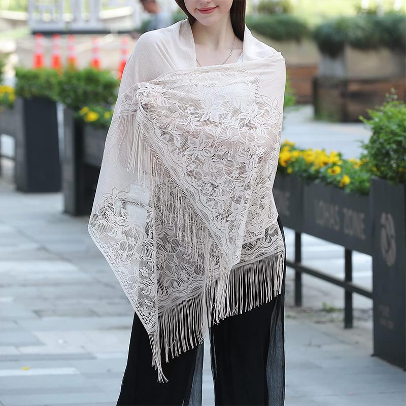 Lace Tassel Shawl Fashion Hair Head Wrap Scarf Women Elegant Breathable Outdoor Lady Wedding Accessories Po