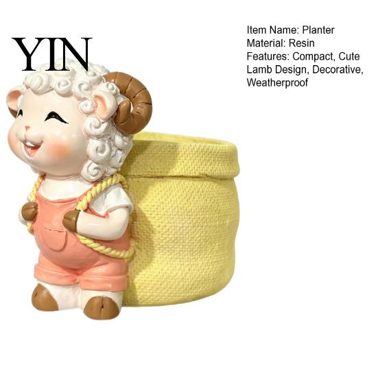 Cute Lamb Succulents Planter Planter, Cartoon Sheep Carring Bag Plant Pot, Decorative Resin Small Flower Pot for Succulents, Houseplants, Desk