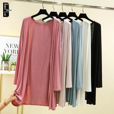 Mid-Length Modal Cardigan: Women's Spring/Summer Hip-Covering Sun Protection Shawl for Air Conditioning & Beach.
