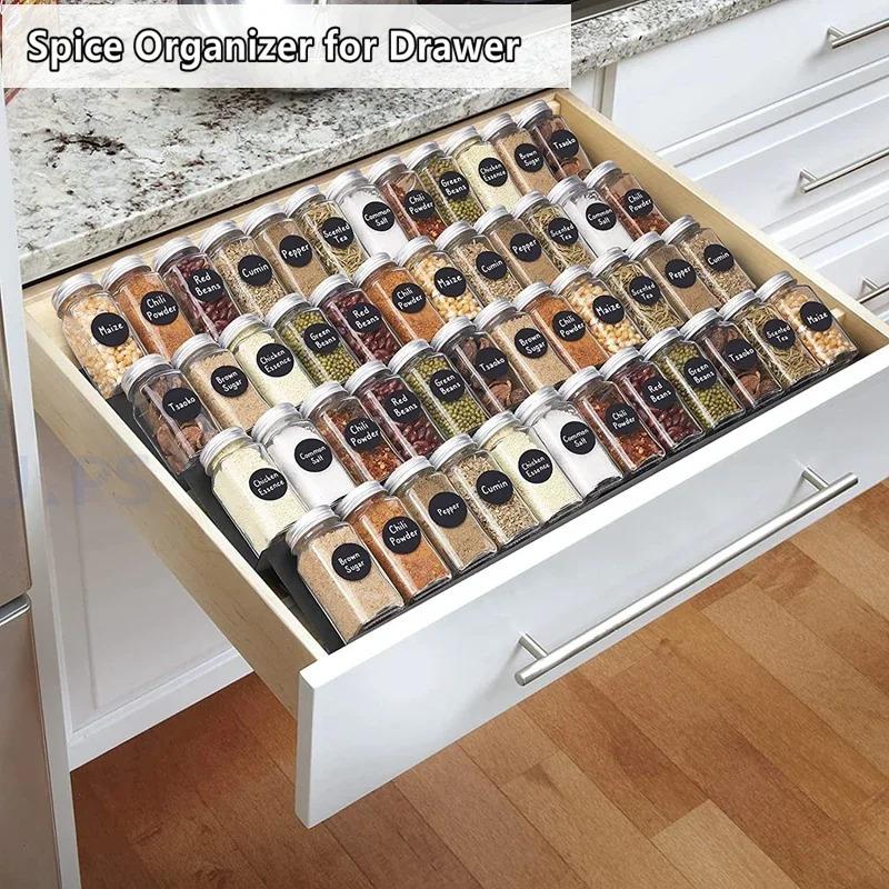 Organizador de Cajón para Especias de Cocina de 4 Niveles Acrílico Expandible Estante para Botellas de Condimentos Ahorro de Espacio Almacenamiento en Gabinete y Encimera