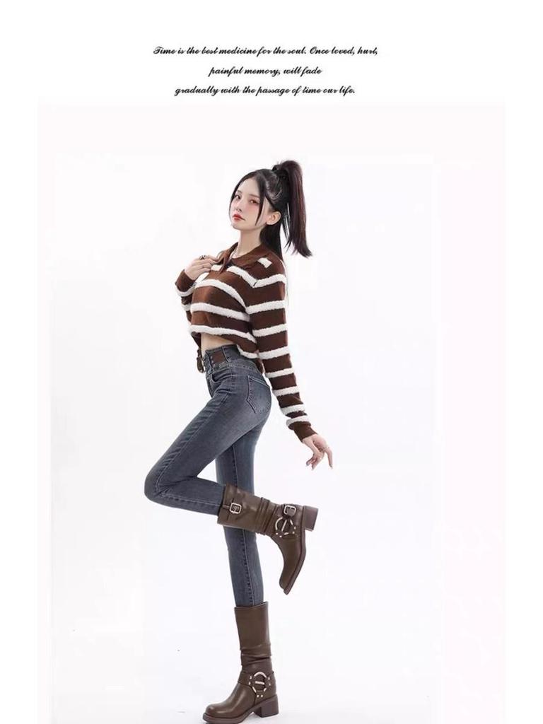 2026 Retro High-Waisted Slimming Skinny Jeans for Women - Elastic Pencil Pants for Autumn/Winter