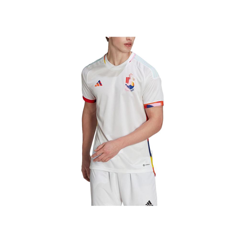 Adidas 2022 Qatar World Cup Belgium Team Away Fan Edition Short-Sleeve Soccer Jersey Men Tops White HK5034