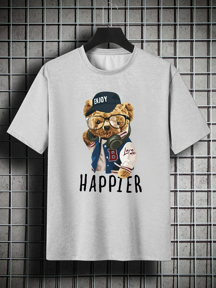 with Cool Bear pattern design100 cotton summer Oneck short sleeve casual printed Unisexs Tshirt S