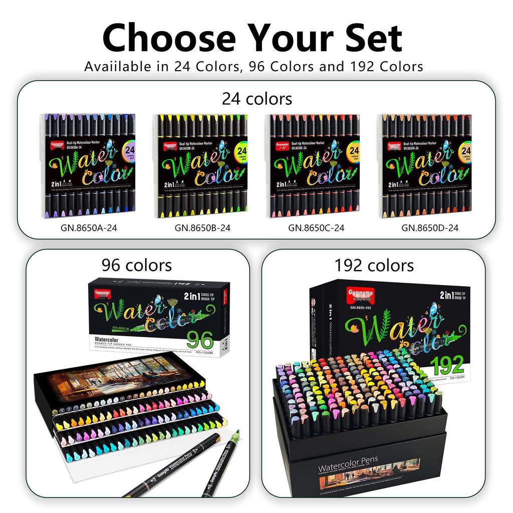 Wide Range 8650 Double-Ended Soft Oblique Tip Waterproof Watercolor Markers for Art Students and Graffiti.