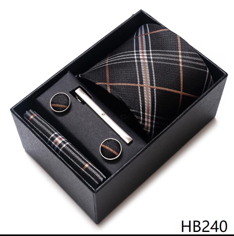 Tie Handkerchief Cufflink Set For Men Necktie Holiday Gift Box Blue Gold Suit Accessories Slim Wedding Gravatas