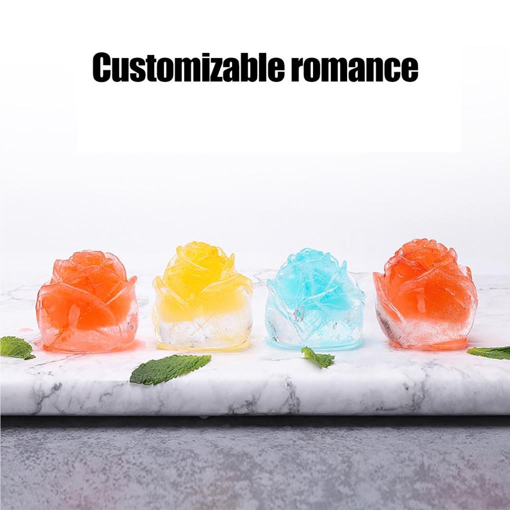 4-Cavity Small Ice Cube Tray Cute Rose Shaped Reusable Durable Waterproof Wear-resistant Ice Cube Mold Kitchen Tool Bars