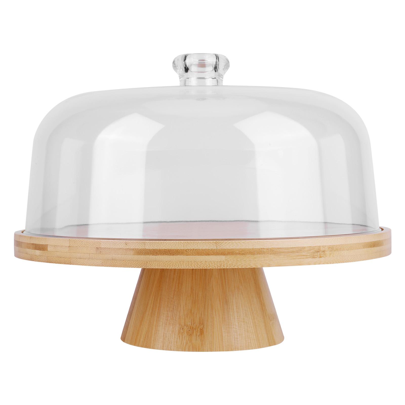 Cake Stand with Clear Dome Lid Wooden Cake Display Stand Wooden Pedestal Stand for Cupcake Dessert Display
