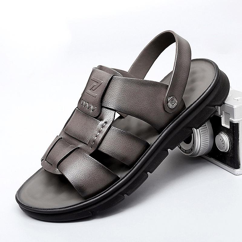 2024 Brand Summer Cowhide Outdoor Leisure Beach Sandals Fashion Men's Breathable Soft Sole Anti Slip Wear Comfortable Sandals