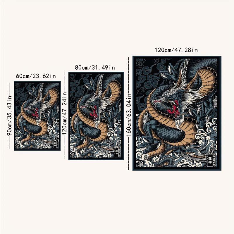 Japanese Dragon Wave Print Large Carpet Anti Slip Washable Floor Rug for Living Room Bedroom Home Decor