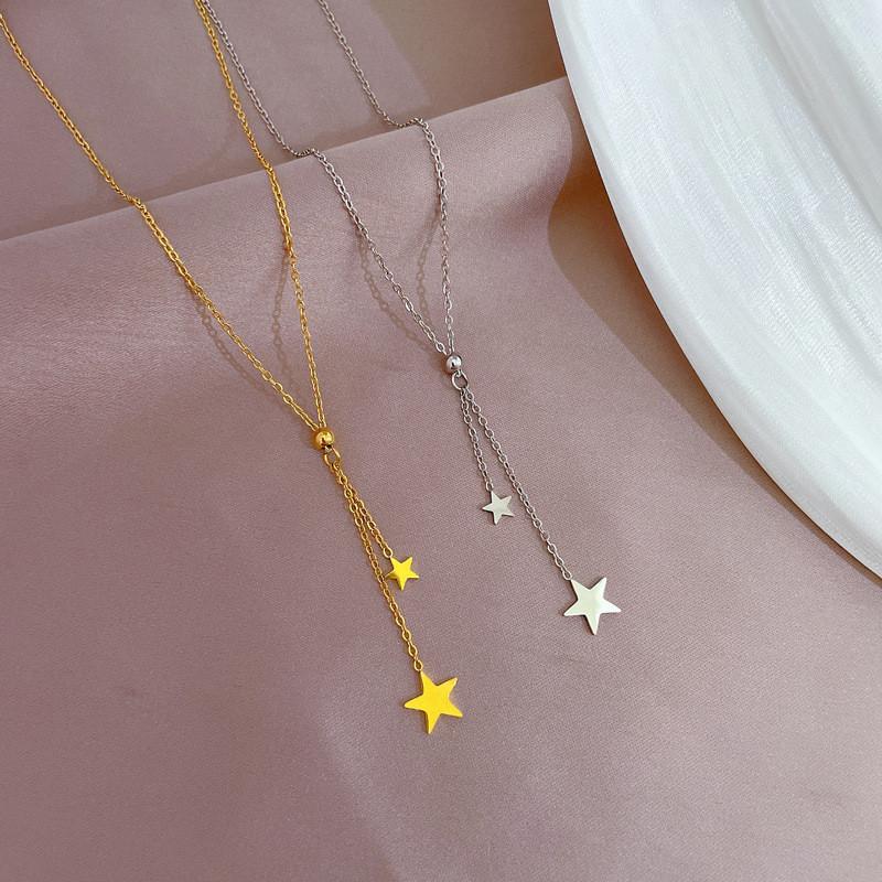 Simple Star Butterfly Zircon Pendant Tassel Necklace Stainless Steel Geometric Choker Jewelry Party Gifts For Women Girls